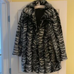 Dennis Basso Black and Gray Faux Fur Coat